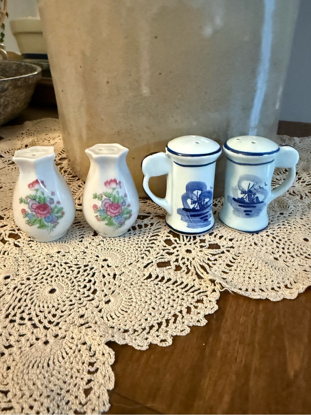 Vintage Delft Blue windmill and floral
Pattern Salt & Pepper Shakers.